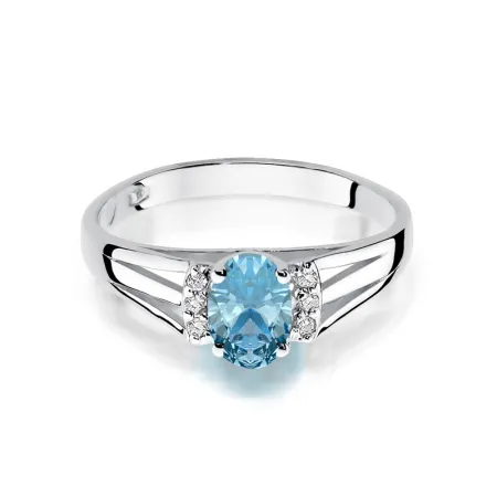 Złoty 14K Pierścionek Topaz i Brylanty Grawer