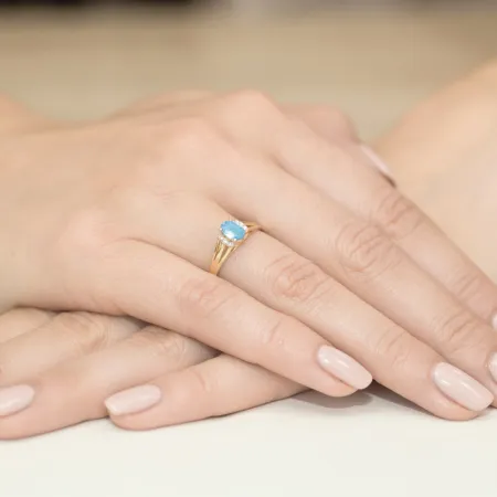 Złoty 14K Pierścionek Topaz i Brylanty Grawer