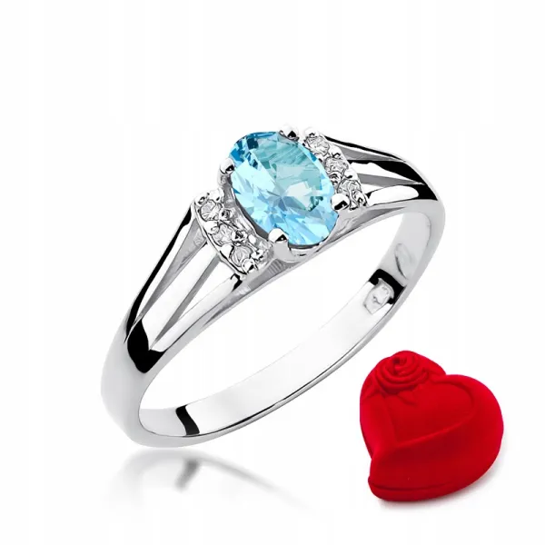 Pierścionek 14K Białe Złoto z Topazem i Brylantami