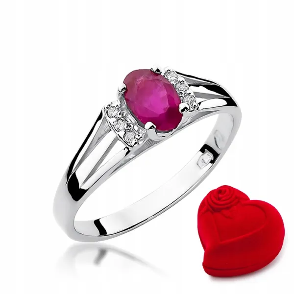 Pierścionek w Białym Złocie Rubin 0,60ct i Diament