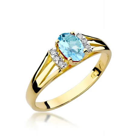 Pierścionek 14K Białe Złoto z Topazem i Brylantami