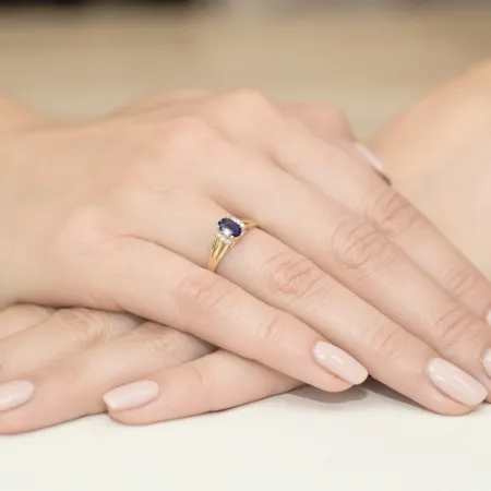 Złoty Pierścionek Szafir Diamenty pr 585 Grawer