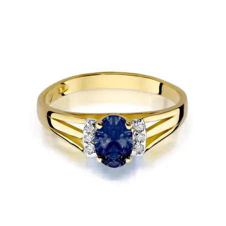 Pierścionek 14K Szafir i Diamenty Białe Złoto
