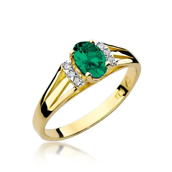 Złoty Pierścionek Szmaragd Diamenty pr 585 Grawer