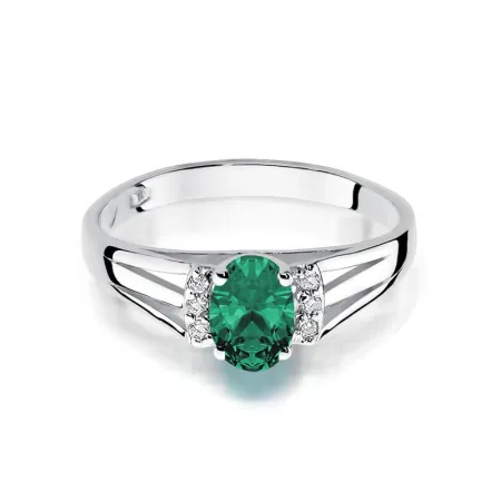 Złoty Pierścionek Szmaragd Diamenty pr 585 Grawer