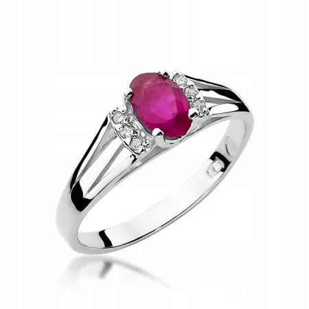 Złoty Zaręczynowy 585 Pierścionek Rubin i Brylanty