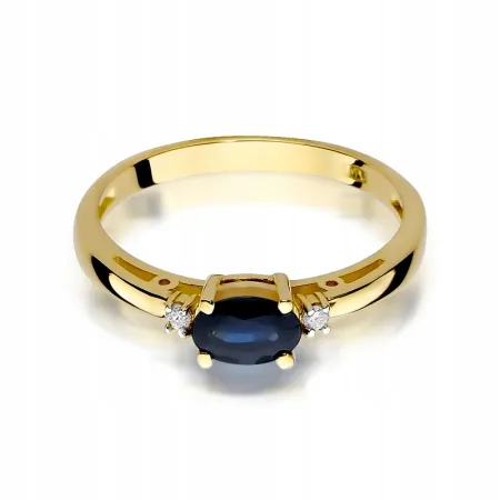 Pierścionek 585 Białe Złoto Szafir Diamenty Grawer