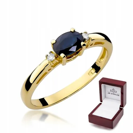 Złoty 14K Pierścionek z Szafirem i Diamentami