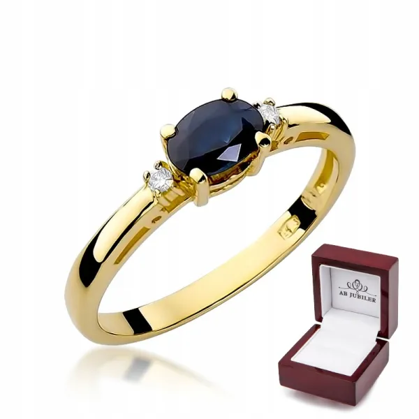 Złoty 14K Pierścionek z Szafirem i Diamentami
