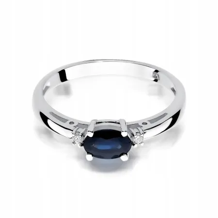 Złoty 14K Pierścionek z Szafirem i Diamentami