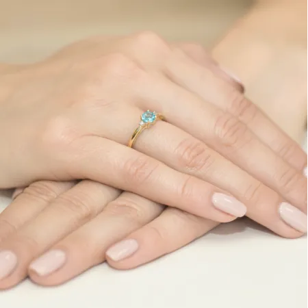 Pierścionek Zaręczynowy Białe Złoto Topaz Brylant