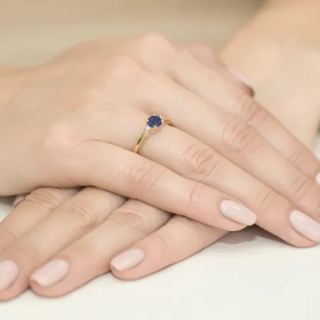 Pierścionek Białe Złoto Szafir Diamenty 585 Grawer