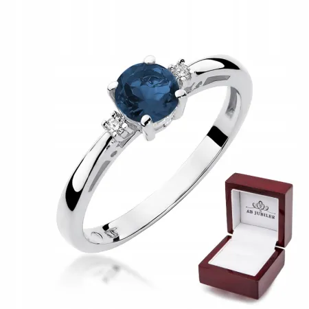 Złoty 14K Pierścionek Szafir i Diamenty Grawer