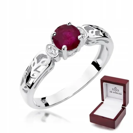 Pierścionek w Białym Złocie Rubin 0,60ct i Diament
