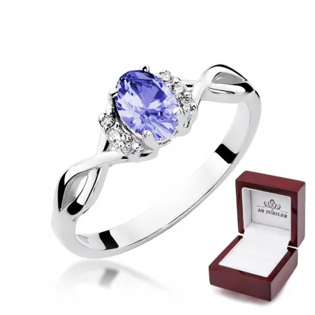 Pierścionek 14K Zaręczynowy Tanzanit Białe Złoto