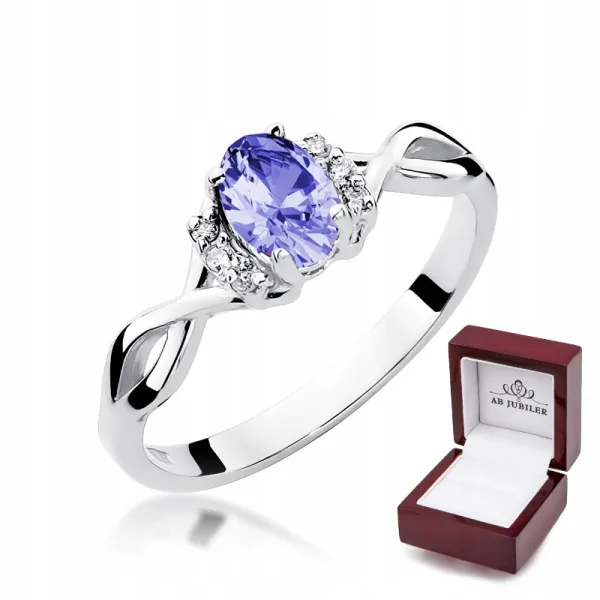 Pierścionek 14K Zaręczynowy Tanzanit Białe Złoto