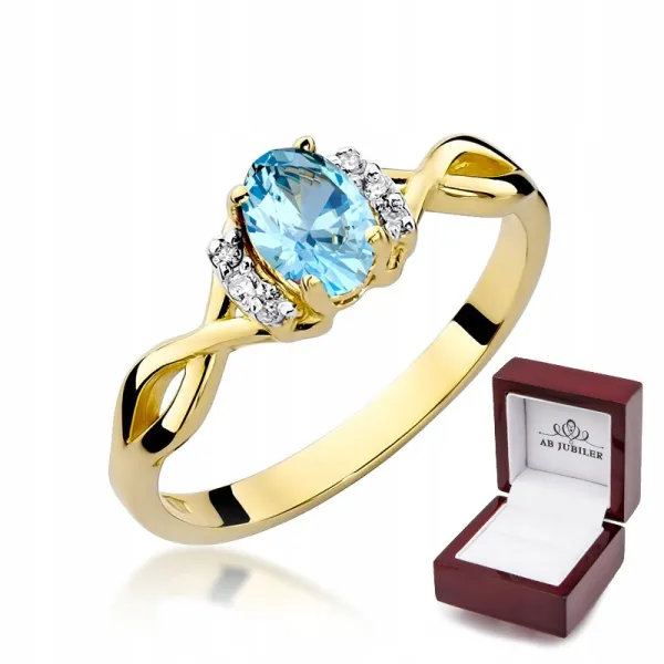 Złoty 14K Pierścionek Zaręczynowy Topaz i Diamenty