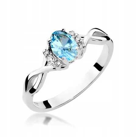 Złoty 14K Pierścionek Zaręczynowy Topaz i Diamenty