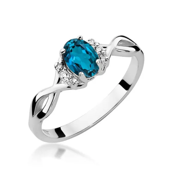 Pierścionek 585 Topaz London Blue Diamenty Grawer