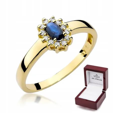 Złoty 14K Pierścionek Szafir 0,70ct i Diamenty 