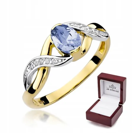 Złoty 14K Pierścionek Zaręczynowy Tanzanit Diament