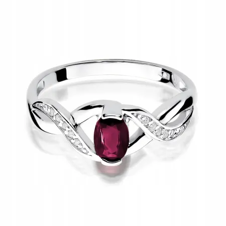 Złoty 14K Pierścionek Rubin 0,60ct Brylanty Grawer