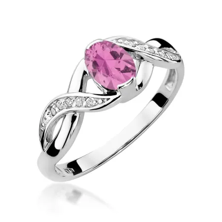 Złoty Pierścionek 585 Różowy Szafir i Diamenty
