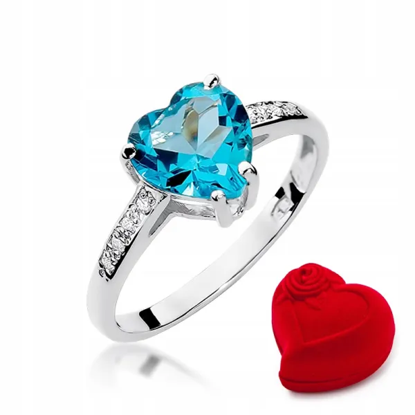 Pierścionek Zaręczynowy Białe Złoto Topaz Brylant 