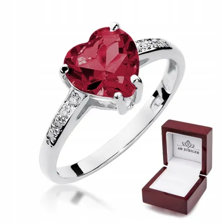 Pierścionek w Białym Złocie Serce Rubin Brylanty