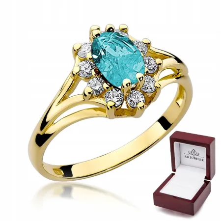 Złoty 14K Pierścionek z Topazem i Brylantami