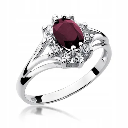 Złoty Elegancki Pierścionek Rubin Diamenty Grawer