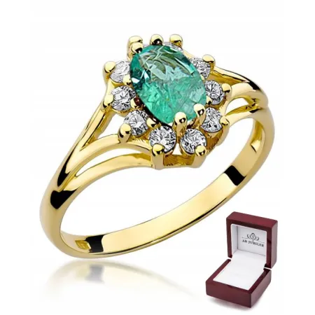 Pierścionek 585 Szmaragd Brylant na Prezent Grawer