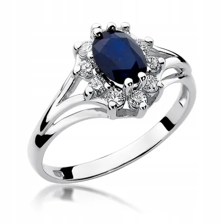 Złoty 585 Elegancki Pierścionek Szafir i Diamenty