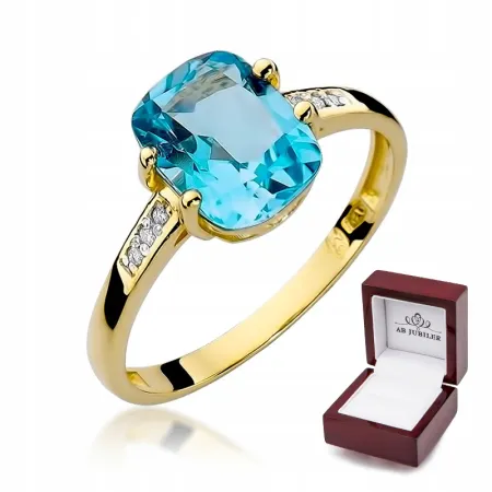 Złoty 585 Pierścionek Topaz 2,40ct i Brylanty