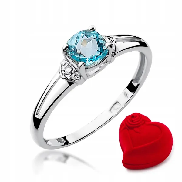 Pierścionek Zaręczynowy Białe Złoto Topaz Brylanty