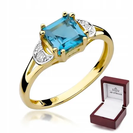 Złoty 14K Pierścionek Topaz Brylanty na Prezent