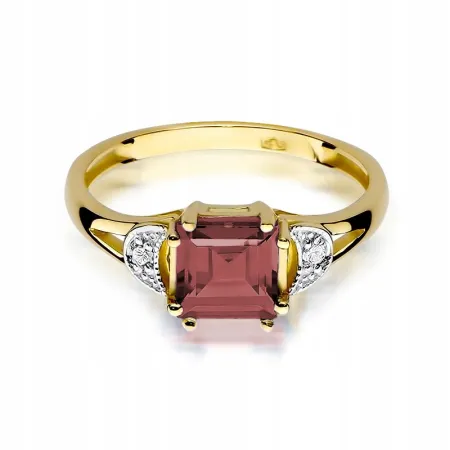 Pierścionek 585 Zaręczynowy Granat Białe Złoto