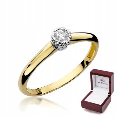 Złoty 14K Delikatny Pierścionek Brylant Grawer