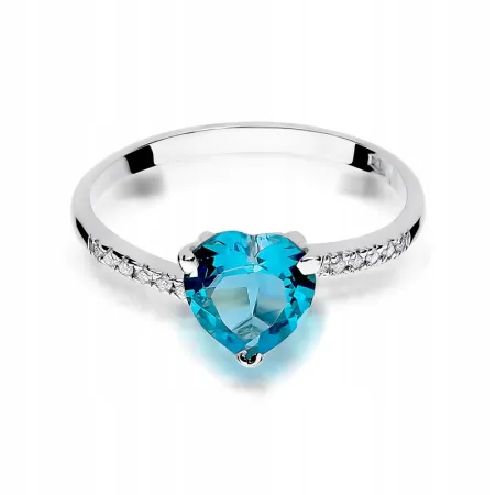 Złoty Zaręczynowy Pierścionek Serce Topaz Brylanty