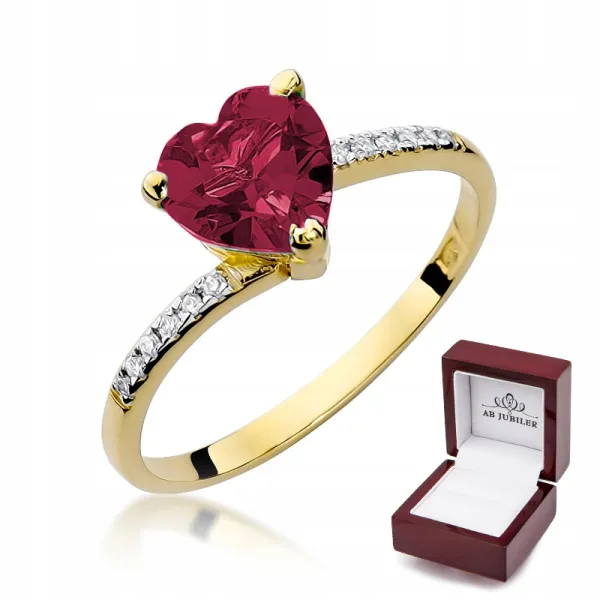 Złoty 585 Pierścionek Rubin 1,70ct i Brylanty