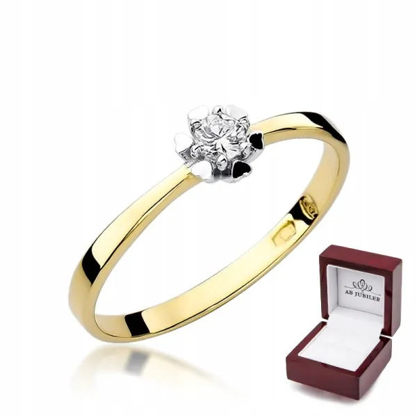 Złoty 585 Pierścionek Zaręczynowy Brylant Grawer