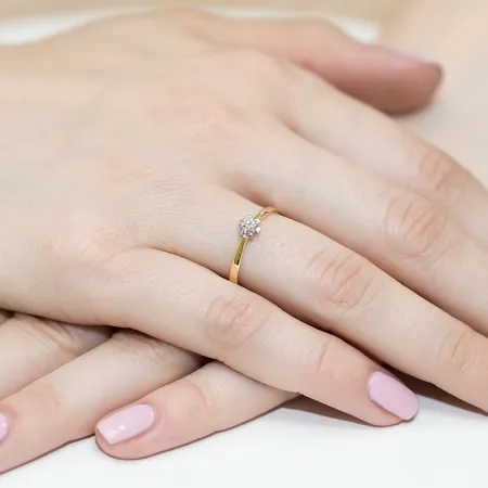 Złoty 585 Pierścionek Zaręczynowy Brylant Grawer