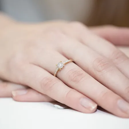 Złoty Zaręczynowy 585 Pierścionek Brylanty Grawer