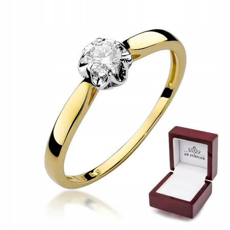 Złoty 14K Pierścionek Zaręczynowy Brylant Grawer