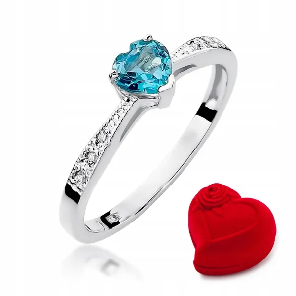 Pierścionek Zaręczynowy Topaz Brylanty Białe Złoto