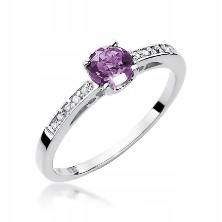 Złoty 14K Pierścionek Zaręczynowy Ametyst Diamenty
