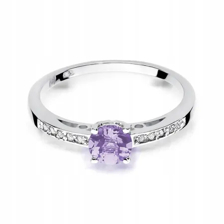 Złoty 14K Pierścionek Zaręczynowy Ametyst Diamenty