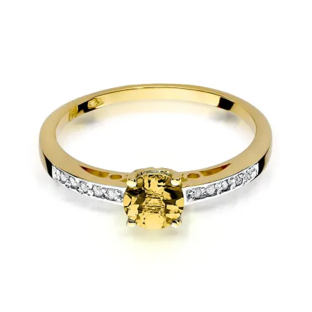 Złoty 14K Pierścionek Cytryn Diamenty na Prezent