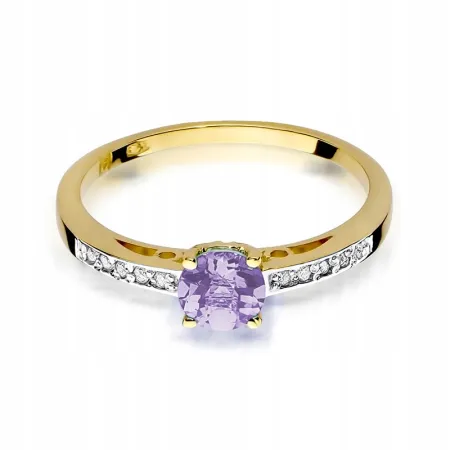 Pierścionek Białe Złoto Ametyst Diamenty Grawer
