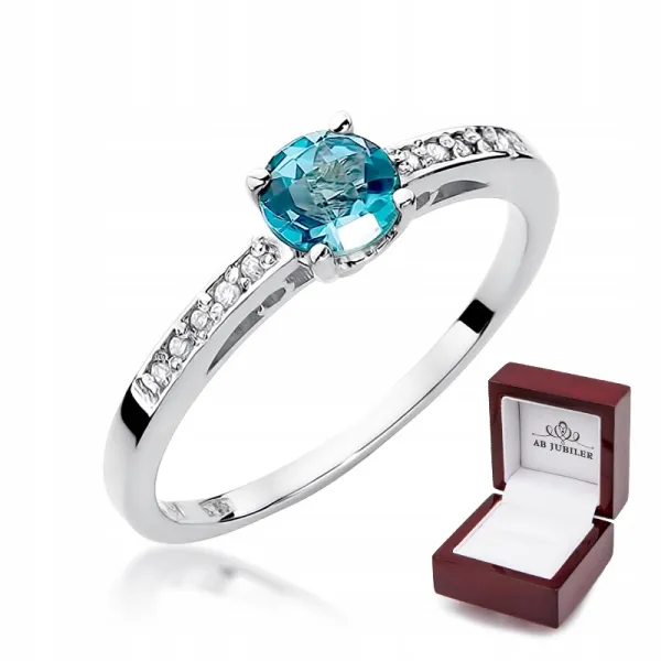 Pierścionek Zaręczynowy Topaz Brylanty Białe Złoto